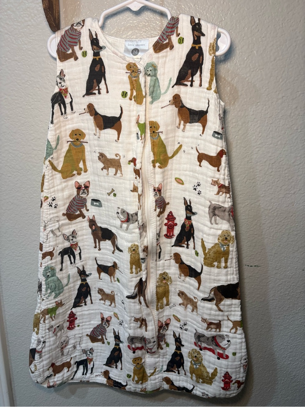 Little Unicorn Muslin Sleep Sack Medium (6-12M) 100% Cotton Puppy Dog Print EUC